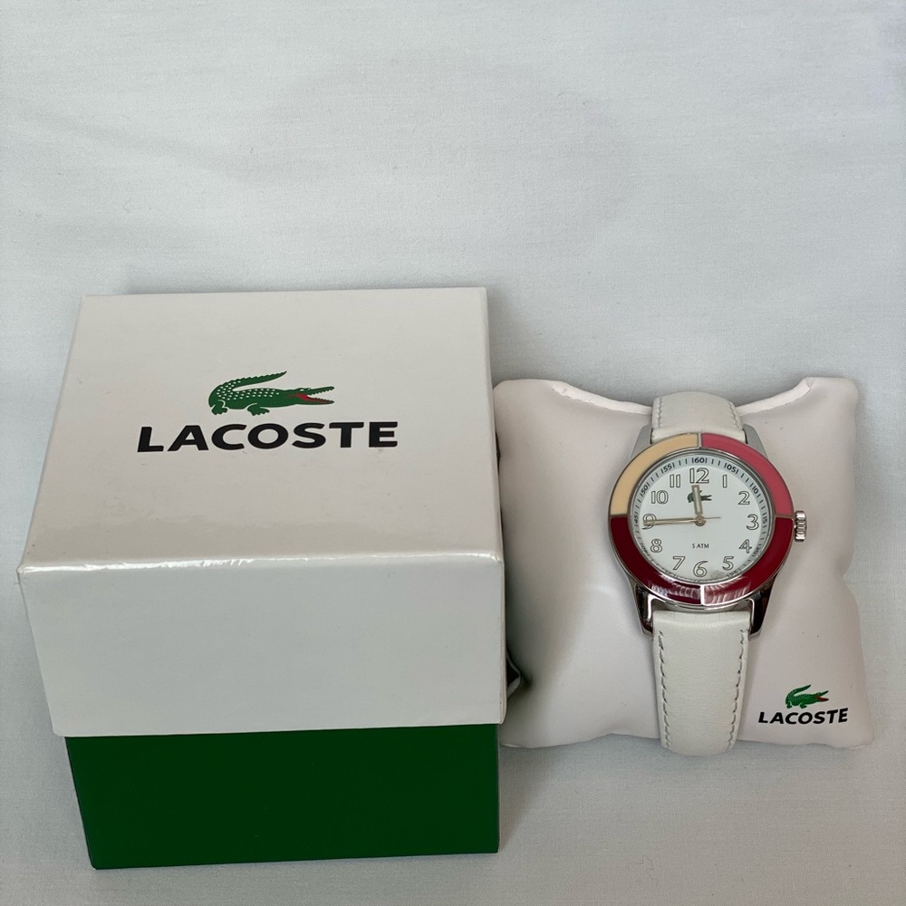 Lacoste Pink Multi Bezel White Leather Watch